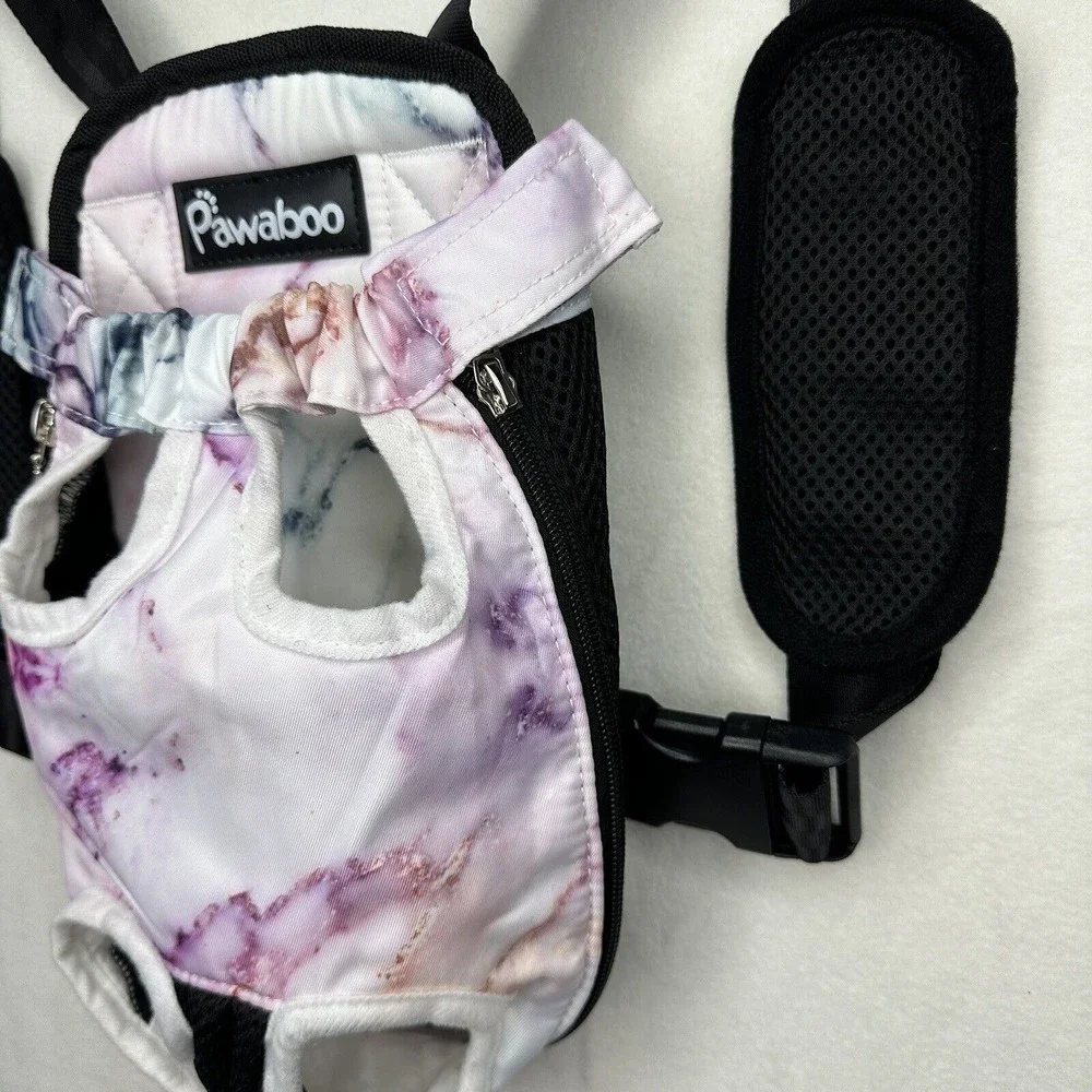 PAWABOO Pet Cat Dog Carrier Backpack Travel Hiking Adjustable Bag Purple Marble